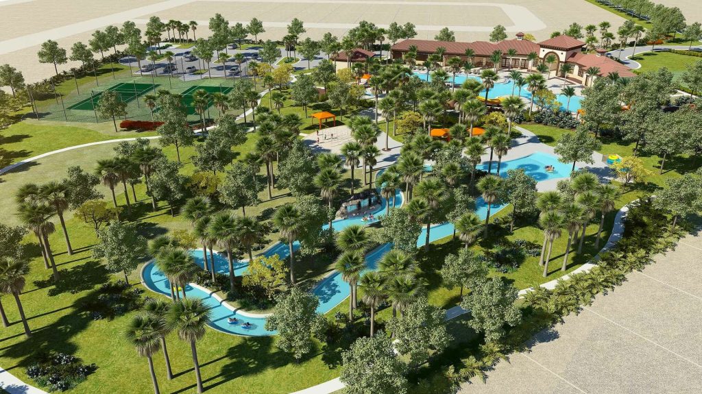 Solterra Resort drone image of lazy river